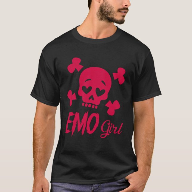 Camiseta Emo Girl Pink Skull Goth Scene Kid Emo Music 2000s (Frente)