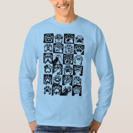 Camiseta Emoções Kawaii Paw Preto e Branco em Grid