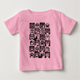 Camiseta Emoções Kawaii Paw Preto e Branco em Grid