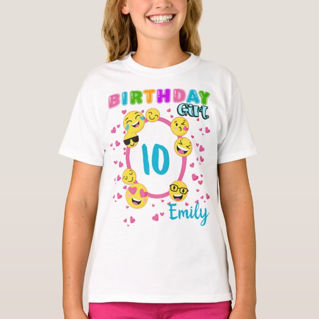 Camiseta Emoji Birthday Girl Theme Party Correspondente ao  (Frente)
