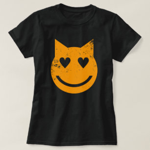Camiseta Emoji Gato de Grunge com Olhos Forjados pelo Coraç