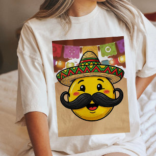 Camiseta Emoji Mariachi Divertido Com Sombrero E Bigode