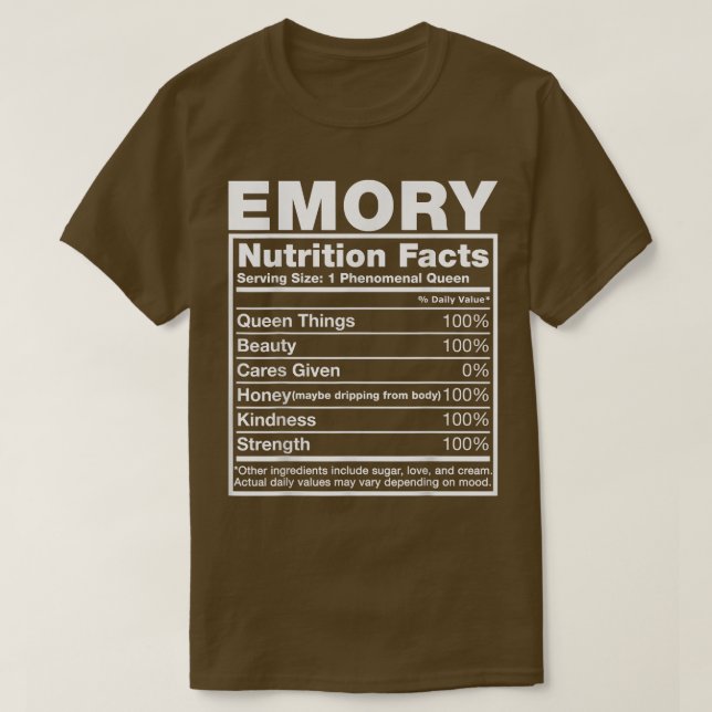 Camiseta Emory Nutrition FactsEmory Name Birthday (Frente do Design)