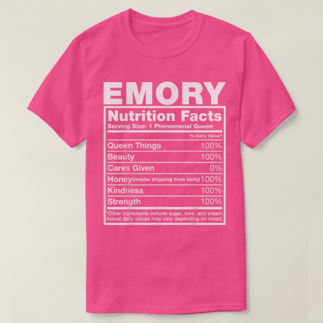 Camiseta Emory Nutrition FactsEmory Name Birthday  (Frente do Design)