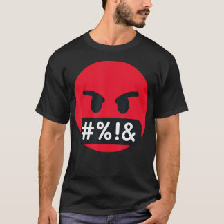 Camiseta Emoticon Cara Séria com Símbolos Cobrindo Boca