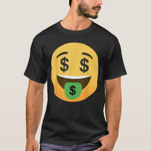 Camiseta Emoticon Divertido Cara Boca Dólar com Sinal de Di