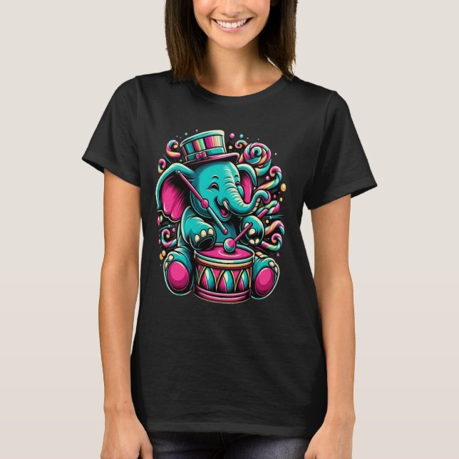 Camiseta Emperramento de elefante elegante com chapéu e tam (Frente)