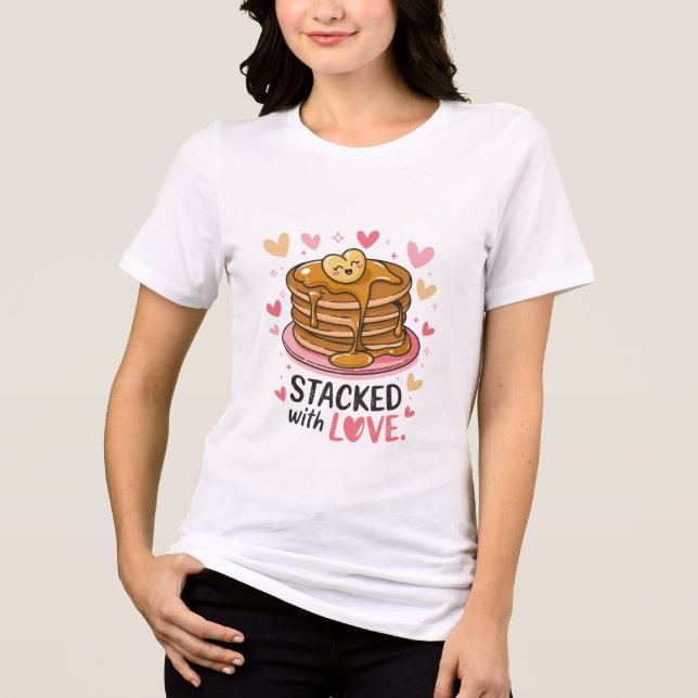 Camiseta Empilhado com amor - Namorados de Pancake Adorável (Frente)