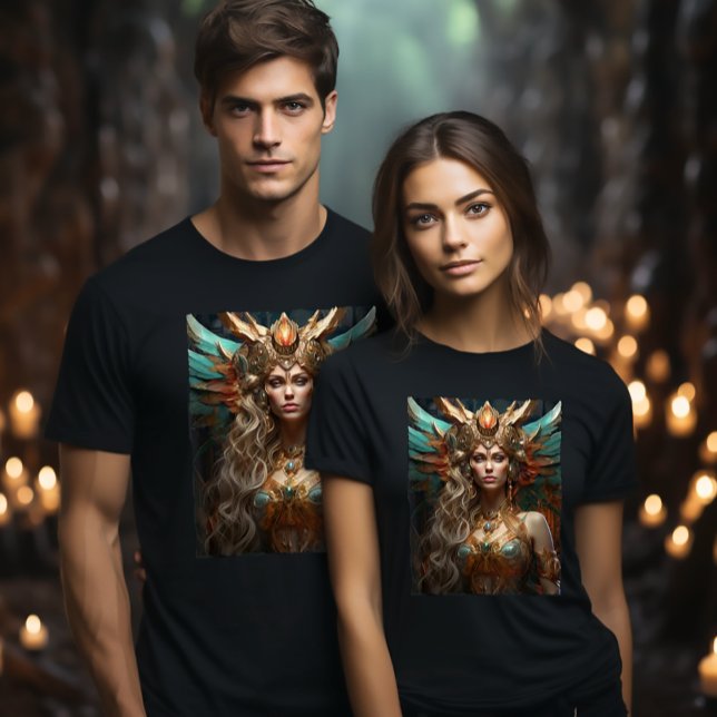 Camiseta Empoderamento de ouros: Deusa Nórdica Viking Freyj (Mystical Golden Horned Viking
Norse Goddess Freyja Freya
Tee)