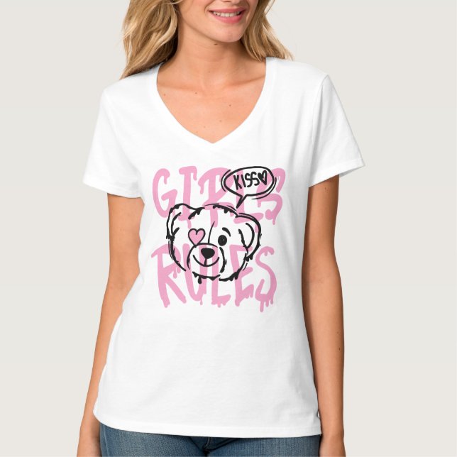 Camiseta Empoderando Mulheres: Arte GIRLS RULES (Frente)