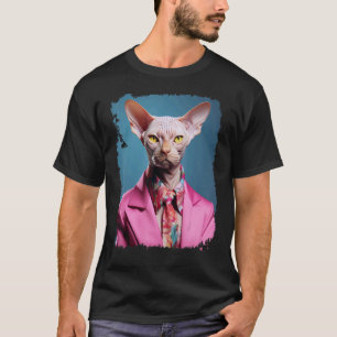 Camiseta Empreendedor da Pop Art Gato Sphynx Sem Pelo Rosa