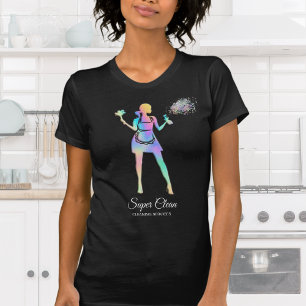 Camiseta Emprega Doméstica Holográfica Limpeza Serviços de 