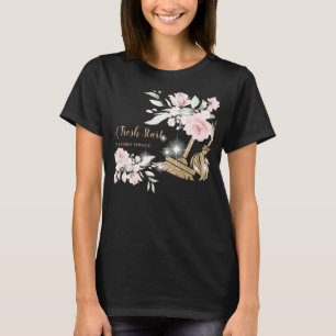 Camiseta Emprega Doméstica Limpeza Casa Floral Dourado Bril