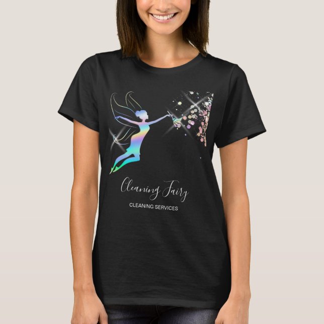 Camiseta Empregada doméstica limpando a casa fada holográfi (Frente)
