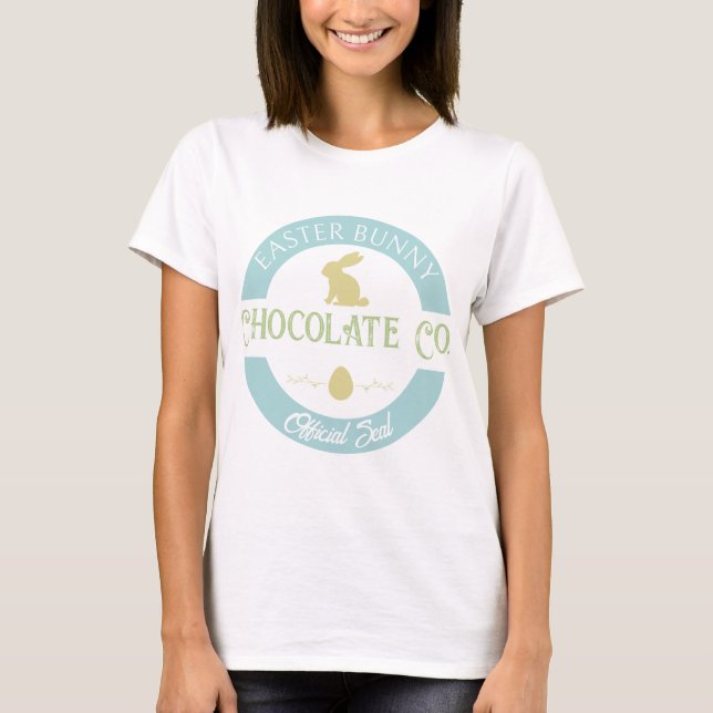 Camiseta Empresa de Chocolate Coelho de Páscoa Pastel (Frente)