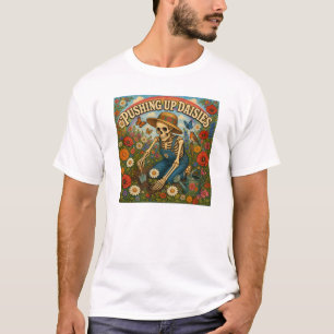 Camiseta Empurrando Margaridas Jardim Esqueleto