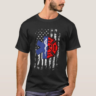 Camiseta Emt Bombeiro Bombeiro Bombeiro American Flag Back