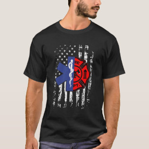 Camiseta Emt Bombeiro Bombeiro Bombeiro American Flag Back