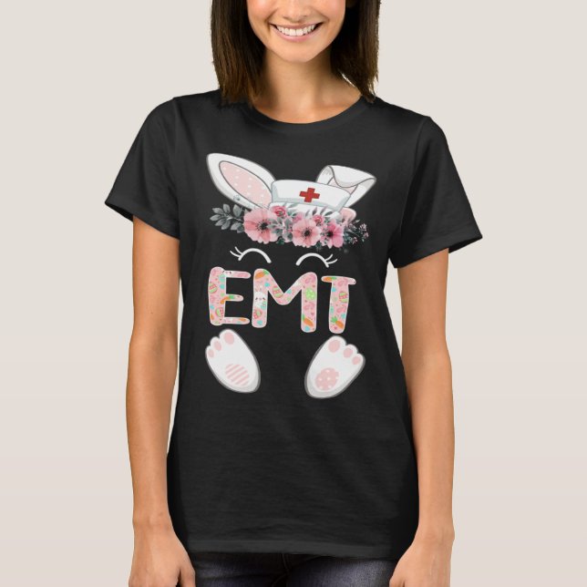 Camiseta EMT Easter Nurse Floral Bunny (Frente)