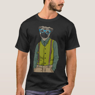 Camiseta Encaixe engraçado no Hipster com óculos Cachorro