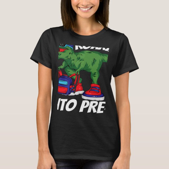 Camiseta Encaminhando até Pré K Dinossauro Rex De Volta par (Frente)