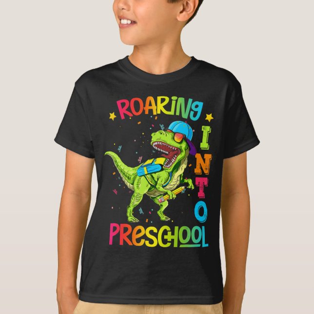 Camiseta Encaminhando Para A Pré-Escola Professor De Dinoss (Frente)