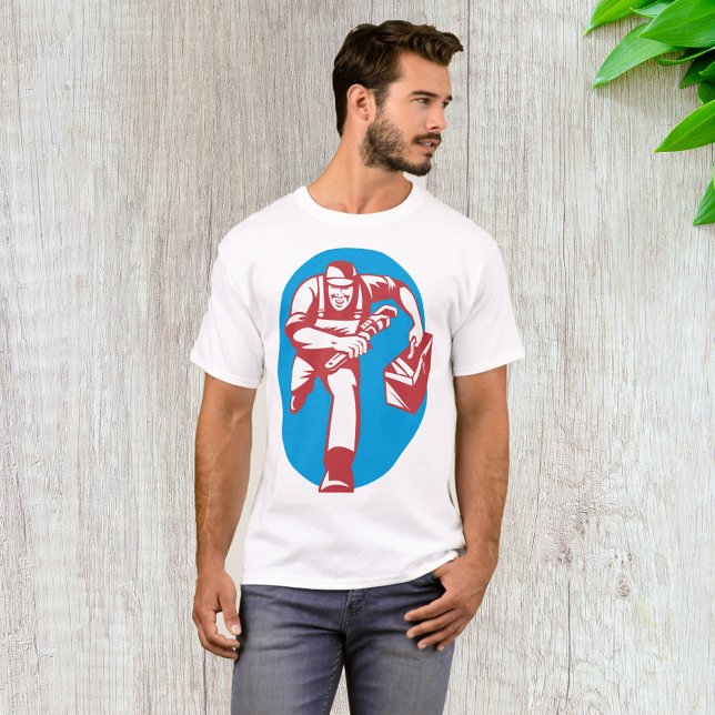 Camiseta Encanador Correndo com Chave Inglesa e Caixa de Fe (Criador carregado)