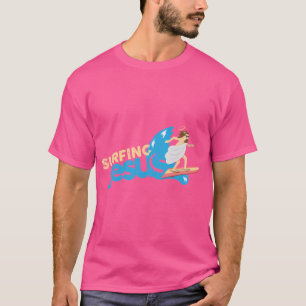 Camiseta Encantado surfando Jesus Humor Meme Cristão