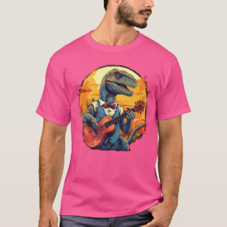 Camiseta Encantado T Rex Engraçado Com Violão Acústico Para