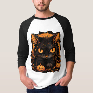 Camiseta Encantador Halloween: Gato Preto Entre Abóboras