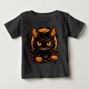 Camiseta Encantador Halloween: Gato Preto Entre Abóboras
