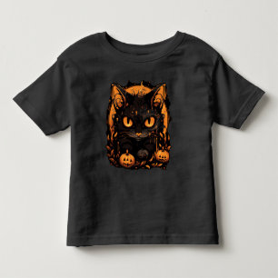 Camiseta Encantador Halloween: Gato Preto entre Abóboras
