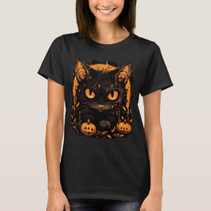 Camiseta Encantador Halloween: Gato Preto Entre Abóboras