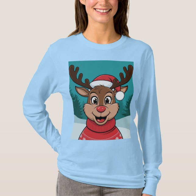 Camiseta Encantadora de Rosto de Reinador de Natal (Frente)