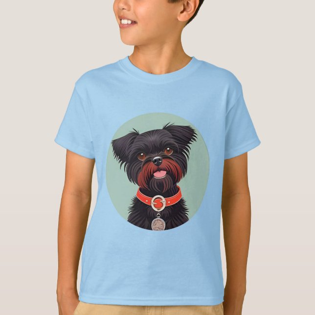 Camiseta Encantadora Ilustração de Cachorro Negro (Frente)