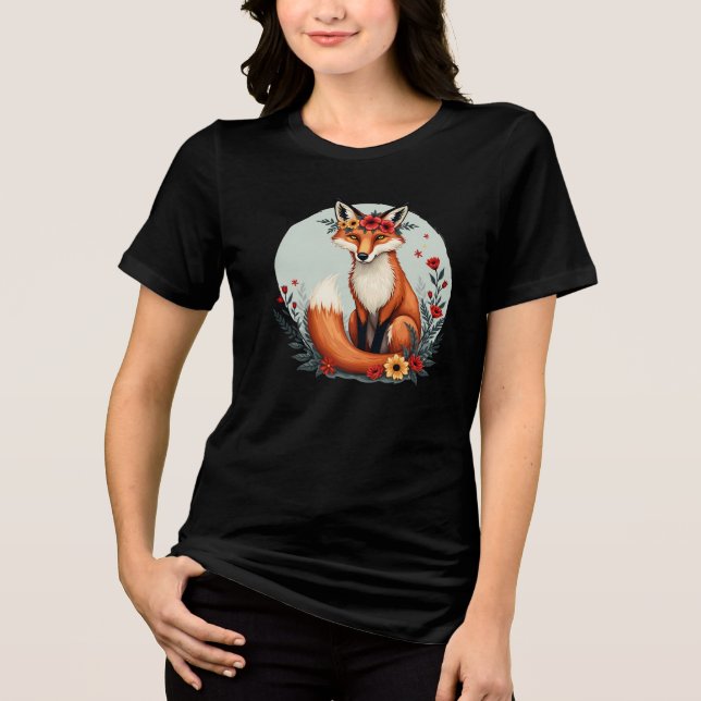 Camiseta Encantando Arte Foliar de Fox Woodland Floral (Frente)