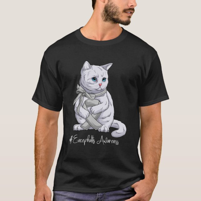 Camiseta Encefalite Sensibilização Mês de Fita de Prata Gat (Frente)