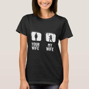 Camiseta Encerre Sua Esposa Meu Marido Engraçado Badminton