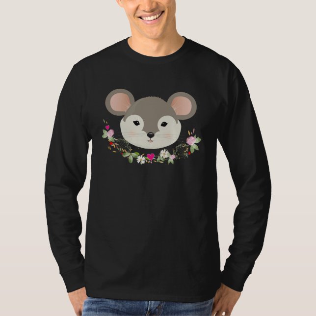 Camiseta Enchanting sweet mouse with delicate green and flo (Frente)