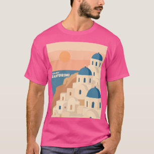 Camiseta Encontre-me em Santorini: Igrejas Gregas Minimalis