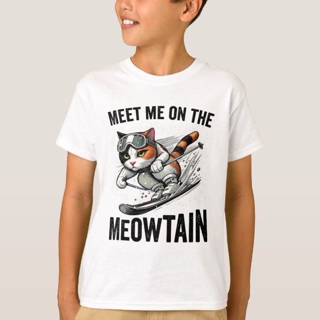 Camiseta Encontre-Me No Meowtain Funny Cat Espiando Um Mo (Frente)