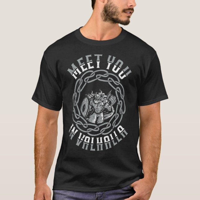 Camiseta Encontre-Se Em Valhalla Viking Ship Warrior Ax (Frente)