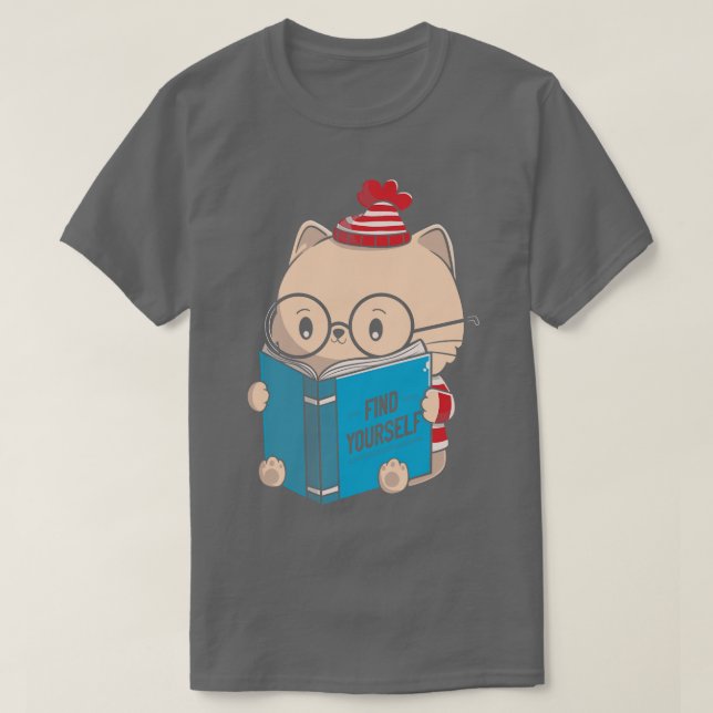 Camiseta Encontre seu livro de gatos de cicatrização de via (Frente do Design)