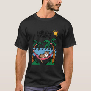 Camiseta Encontre Seu Paraíso Gato Relaxando Em Rede