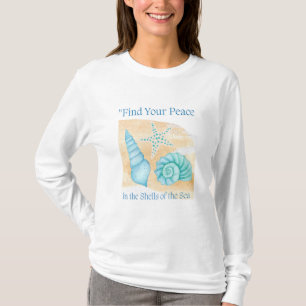 Camiseta Encontre sua paz nas conchas do mar.