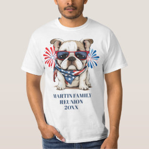 Camiseta Encontro da Família Bulldog Vermelho e Azul de 4 d