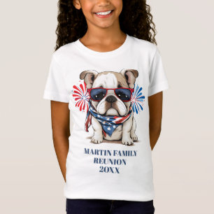 Camiseta Encontro familiar do Bulldog Vermelho e Azul do di
