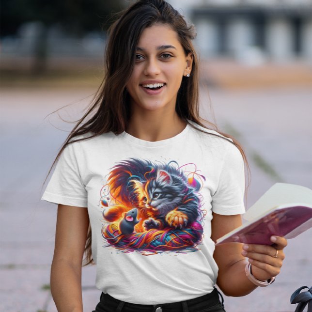 Camiseta Encontro Whimsical: Kitten e Mouse (Criador carregado)