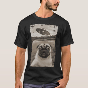 Camiseta Encontros Vintage Pug Ufo - Engraçado Ufo E Pug Se
