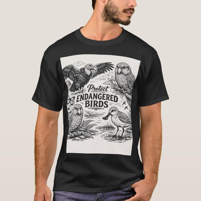 Camiseta Endangered Avian Art: Minimalist B&W Conservation (Frente)